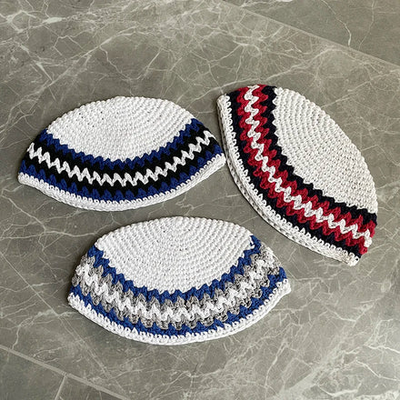 RTS Ever Fortune 100% Cotton Bohemian Style Crochet Kippah Handmade Jewish Kippot Striped Multicolor Yarmulka Ethnic Kufi Men