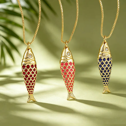 QIKU New Luxury Pendant Necklace Shiny Crystal Zircon in Fish Style Trendy Fashion Jewelry Accessories for Women Men