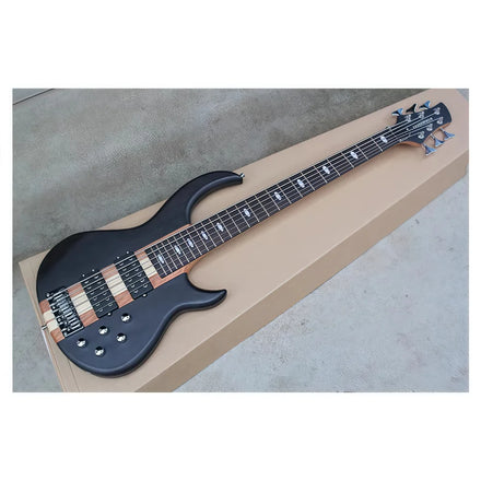 JELO Professional Performance 6-String Electric Bass Guitar H-H Pickup Configuration Maple Fretboard Glossy Black Finish Ogu