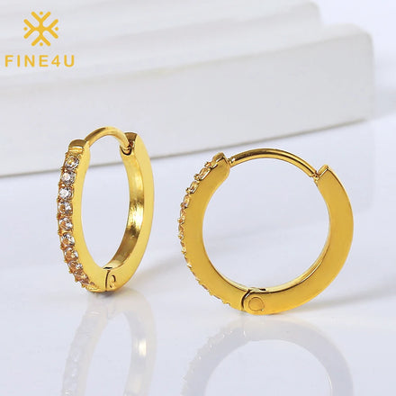 Wholesale Small Minimalist Custom Non-Tarnish Zircon Inlay Women's Gold Plated Stainless Steel Hoop Earrings