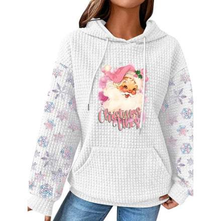 2025 New Style Women's Cartoon Front Long-Sleeve Hoodies Waffle Fabric Breathable Design for European American Markets