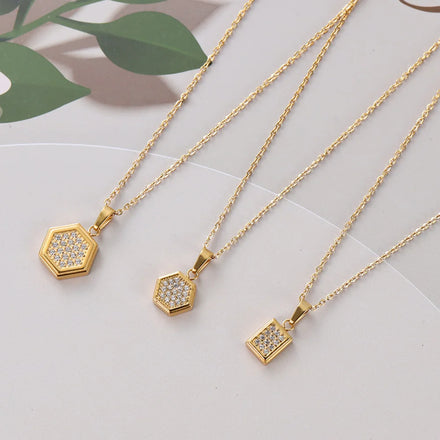 Fashion Stainless Steel Jewelry Wholesale Bulk 18K Gold Plated Zirconia Star Geometric Heart Pendants and Charms Ladies Necklace