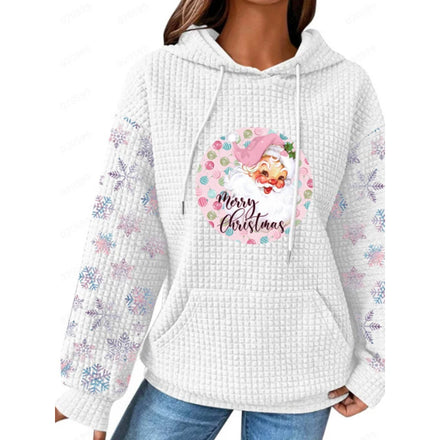 2025 New Style Women's Cartoon Pattern Front Long-Sleeve Hoodies Waffle Fabric Breathable Design for European American Markets
