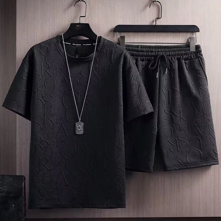 OEM Customized Logo Design Men's Summer Thin Large Size Loose Casual Short-sleeved T-shirt Shorts Two-piece Suit