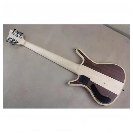 JELO Professional Performance 6-String Electric Bass Guitar Glossy Black Finish Ogu Wood Body Bright Maple Back/Side H-H Pickup