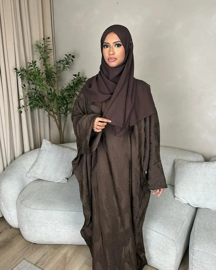 Jacquard Fabric Silk Satin Abayas Butterfly Sleeve Inside Belt Gowns Kaftan Elegant Women's Maxi Dress Kaftan Abaya EID