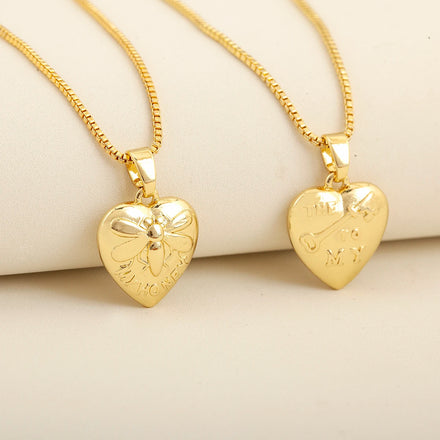 QIKU Copper 18K Gold Plated Heart Pendant Necklace Romantic Bohemian Style Trendy Jewelry Gift for Women and Men