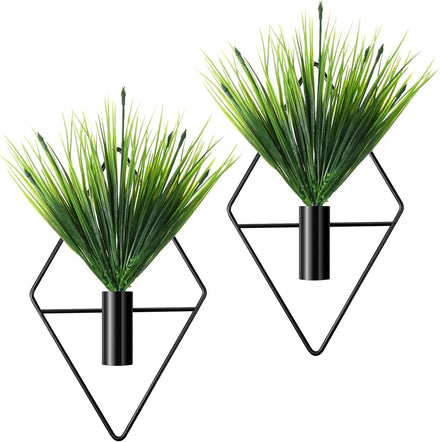 Farmhouse-Style Wrought Iron Wall Decor Diamond Geometric Flower Stand Green Plant Simulation Wall-Mounted Hanging Flower Pot