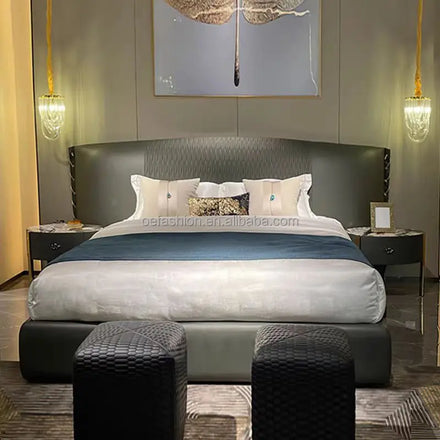 Luxury Black Leather Platform Bed with Tufted Headboard King Size Durable Solid Wood Frame for Modern Bedrooms