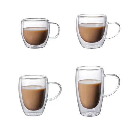 Clear Borosilicate Double-Wall Glass Cup Insulated Design Hand Blown Modern Style 16 oz Heat Resistant Reusable Dishwasher Safe