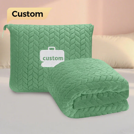 Custom Printing Logo Travel Blanket Portable 100% Polyester Soft Fleece Color Flannel 2 in 1 Pillow Set Airplane Set