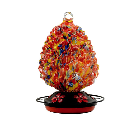 Hand Blown Glass Hummingbird Feeders for Outdoors Hanging with 5 Feeding Metal Stations Porch Backyard Decor