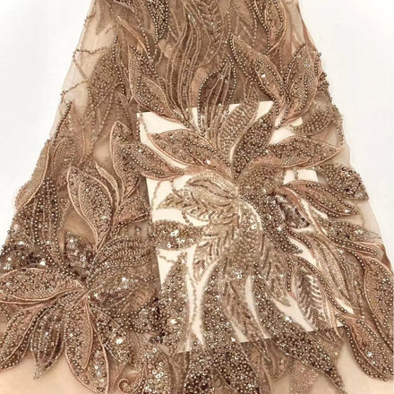 YX1051 Luxurious Lace Material Apricot Embroidery Beads Wedding Sequins Mesh Tulle Lace Fabrics for Evening Party Dresses