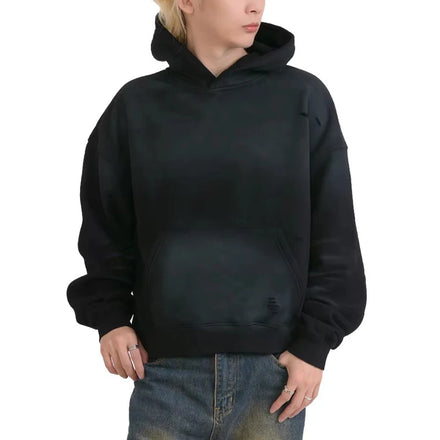 Wholesale Summer Men's Hooded Oversized Knitted Cotton Pullover Distressed Acid Wash Printed Ripped Faded Custom Logo Design