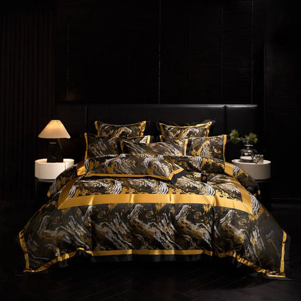 Top Luxury 100s Cotton Duvet Cover High-end Printing Style Black Golden 4 Piece Designer Bedding Set Supplier