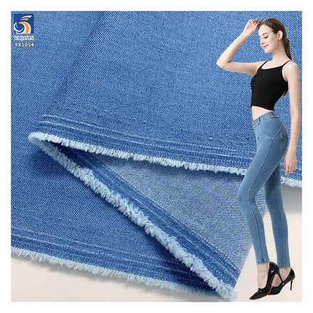YX1054 200gsm 79 Rayon 18 Cotton 3 Spandex Blend Material Blue Denim Fabric Jeans Double Yarn Twill Denim Summer Pants Fabric