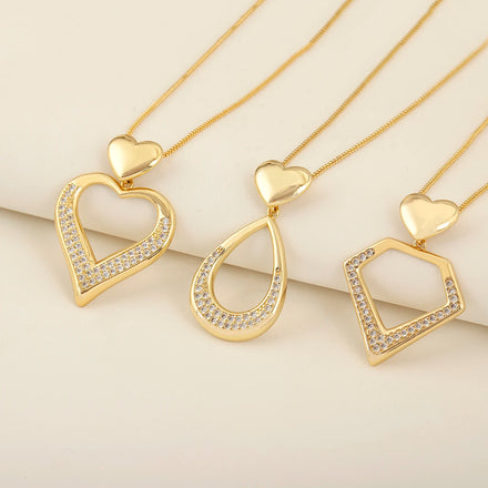 18K Gold Plated Zircon Pendant Necklace Fashion Copper Jewelry for Women Statement Necklace Pendant Minimalist Geometric Chain