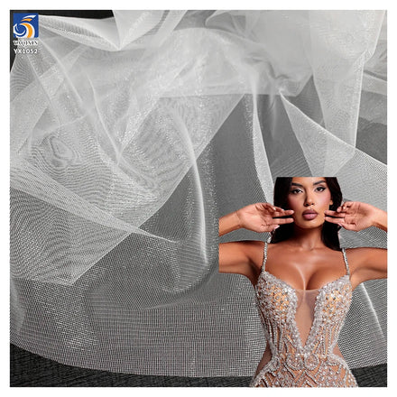 YX1052 160cm Glossy Small Lattice Translucent White Mesh Fabric Tulle Poly Plain Knit Tulle Fabric for Underwear and Handbags