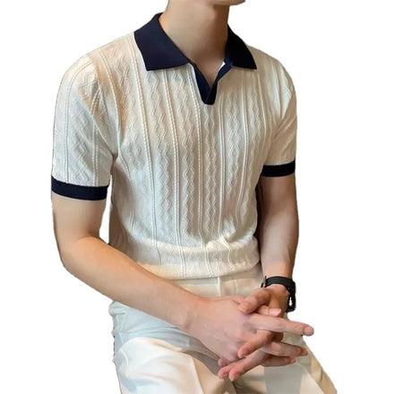 OEM Custom Logo elastic jacquard texture style Summer breathable style color matching light mature trendy men polo shirt
