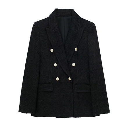 ZATRHMBM Women's 2026 Retro Casual V-Neck Long Sleeve Breathable Polyester Elegant Jacket Fashion Textured Double-Breasted Suit