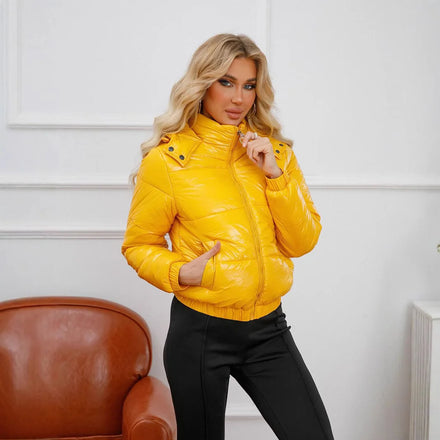 20D Coated Autumn Winter Women's Coat New Cross-Border Splash-Proof Long-Sleeved Glossy Cotton European American Fashion Jacket