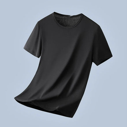 OEM custom logo embroidery printed design ice silk men's short-sleeved T-shirt summer solid color round neck high-end T-shirt