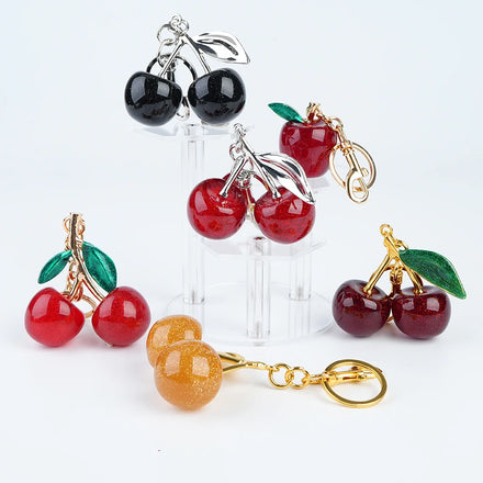 Newly Keychains Cherry Fruit Style 3D Crystal Keychain Exquisite Luxury Fashionable Light Bag Pendant Accessory for Women