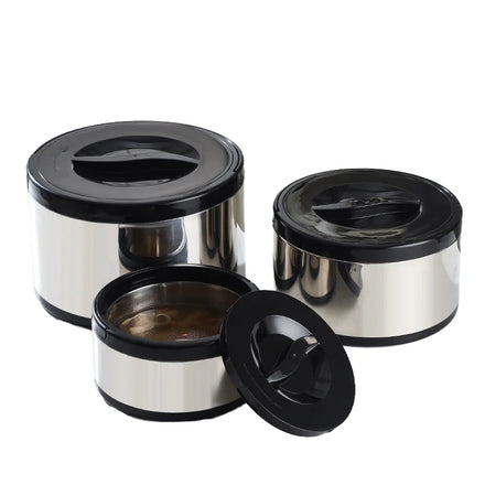 Black 3pcs Set Stainless Steel Portable Thermal Insulation Lunch Box Stacking Storage for Kitchen Use