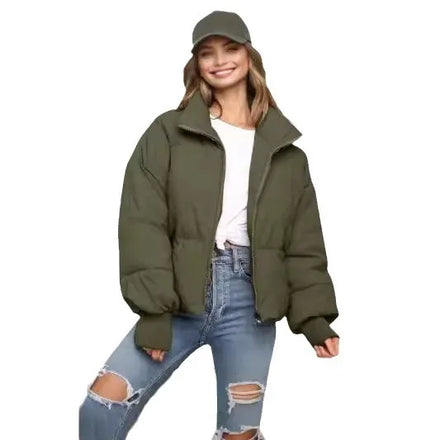 2025 New Korean Style Short Thickened Cotton Jacket for Petite Women Casual Ins Zipper Button Loose Cotton Coat for Winter