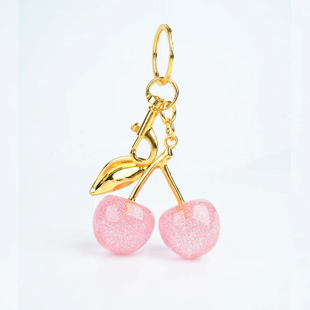 Hot Sale Custom Colors Cartoon Cherry Keychains with Glass & Resin Metal Leaf Design No MOQ Protection Feature