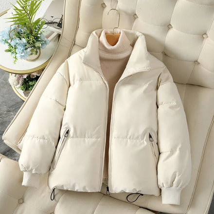 2025 New Korean Style Short Thickened Cotton Jacket for Petite Women Casual Ins Zipper Button Loose Cotton Coat for Winter