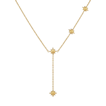 QIAOREN 11843 18K Gold Plated Stainless Steel Anti-Tarnish Hypoallergenic Multiple North Starburst Lariat Y-Chain Necklace