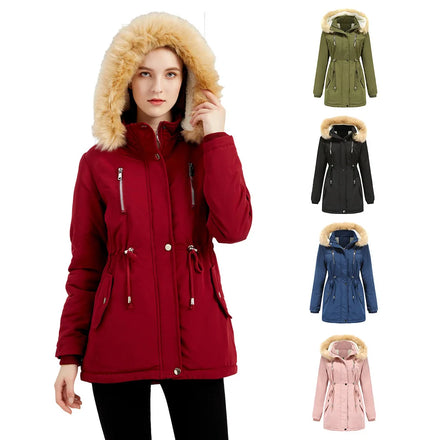 2026 Autumn Winter Women's Coat Thickened Lamb Wool Cotton Detachable Hood Fleece Lining Loose Fit Long Jacket Cross-Border