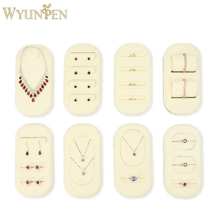 WYP Custom Beige Microfiber Jewelry Display Set Round Shape Jewelry Display Tray Multifunction Jewelry Trays for Shop Display