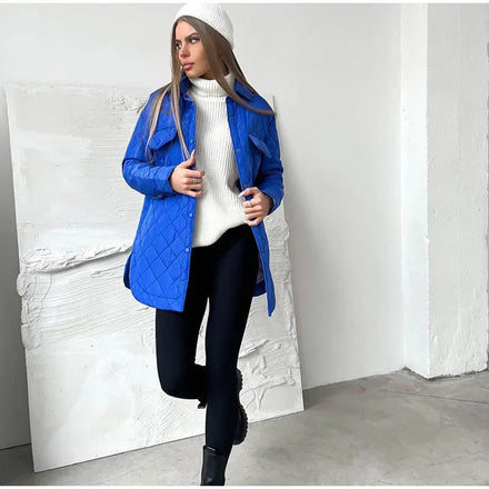 2025 New Women's Quilted Cotton Coat Loose-Fitting Long Lapel Button-Down Design Versatile Thickened Jacket for Autumn Winter
