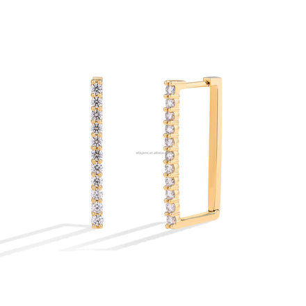 ATTA New Arrivals 925 Sterling Silver Moissanite Diamond Inside Out Rectangle Hoop Earrings Round Brilliant Diamond Earrings