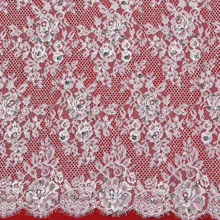 Italian Designer Swarovski Rhinestone Fabric on White Solid Mesh