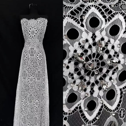 Brilliance Beaded with Rhinestone Stretch Mesh Fabric