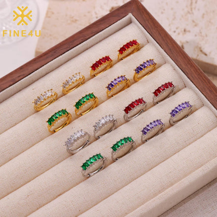 Colorful Shining Zircon Baguette Hoop Earring Gold Plated Stainless Steel Earring Women