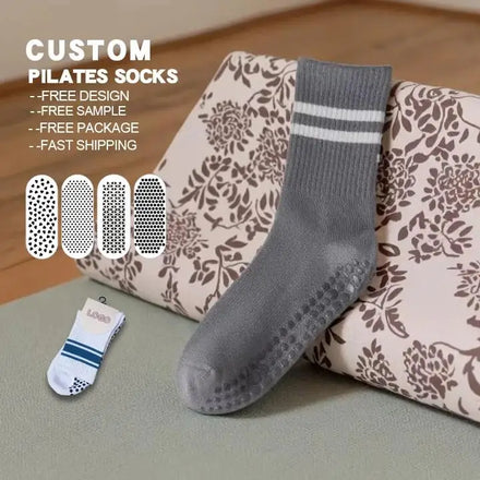 Factory Wholesale Custom Pilates & Yoga Crew Socks Breathable Essential Studio Socks with Ruffles Decoration Cuff Logo Position
