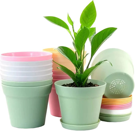 PP Plastic Flower Pots with Saucers Colorful Lightweight Planters for Indoor and Outdoor Gardening