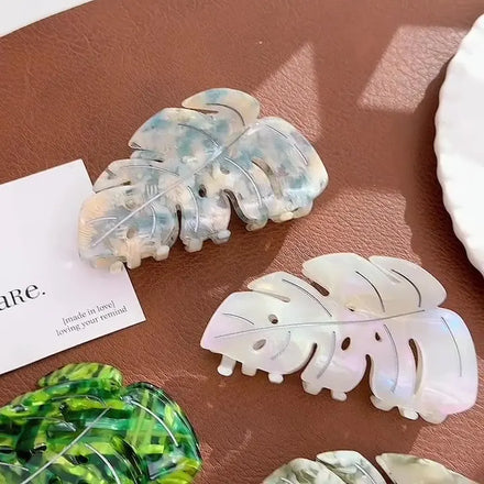 SHESHARES Elegant Diamond Leafage Acetate Hair Claw Clips for Women Acetic Acid Ponytail Shark Hairpins