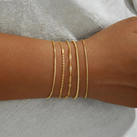 Fine Brass Jewelry Gold Plated 3pcs Snake + Box + Bamboo Link Chain Bracelet Double-layer Twisted Rope Copper Bracelet for Women