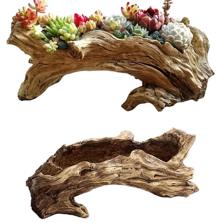 Eco-Friendly Resin Bonsai Pot Resin Woodgrain Planter Intricate Tree Head Design Contemporary for Succulents Artificial Flowers