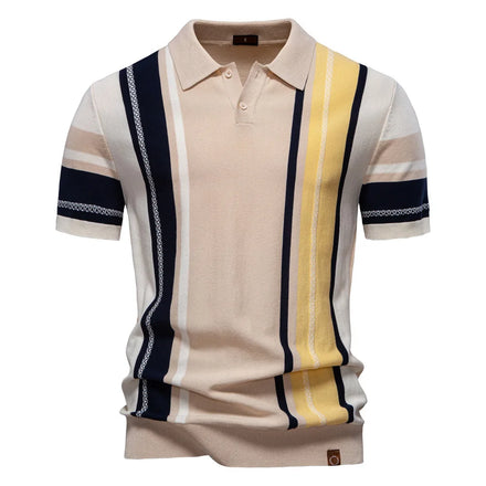 OEM Custom Logo Design Shirt Striped Jacquard European and American Short Sleeve Knitted Sweater POLO Shirt