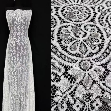 Jewel Stone Design Luxury Rhinestone Embroidered on Best Quality of Nylon Spandex Power Mesh 4-way Stretch