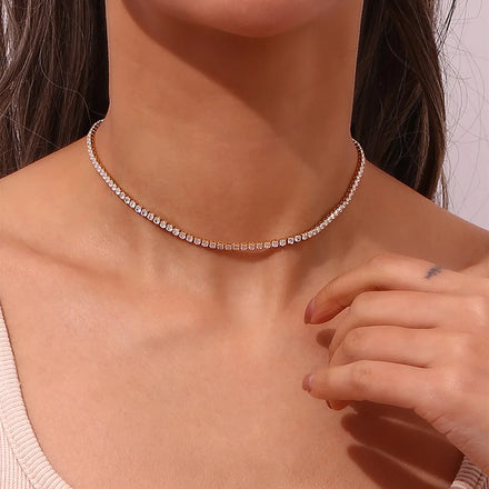 Dainty 14K Gold PVD Plated Collarbone Chain Necklace Cubic Zircon Tennis Necklace for Women