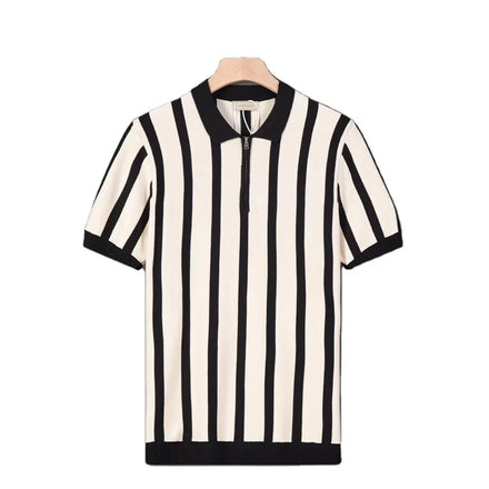 OEM custom logo embroidery printed design summer short-sleeved versatile men's striped personality zipper half-sleeved polo