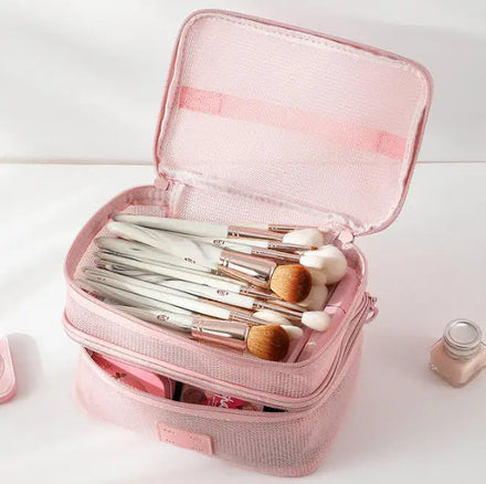 Portable Toiletry Bag Double Layer Cute Makeup Bag Travel Cosmetic Case Organizer Bag