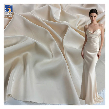 YX1060 150cm 105gsm Cheap Plain Apricot Woven High Elastic Satin Fabric Full Dress Stretch Satin Fabrics for Sales 1 Yard